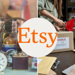 A collage of Vintage items, shipping items and Etsy
