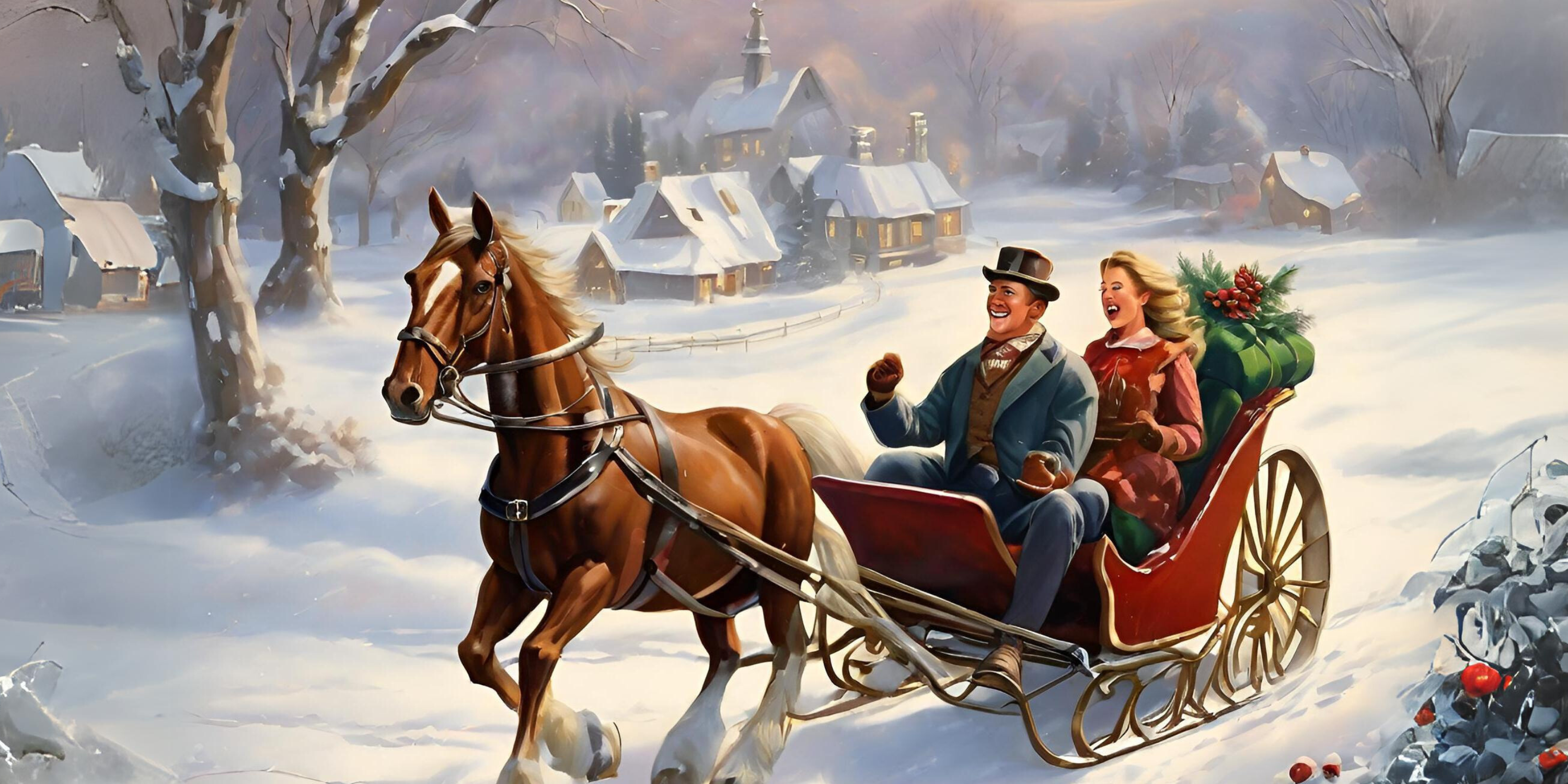 Man and a woman on a one horse open sleigh
