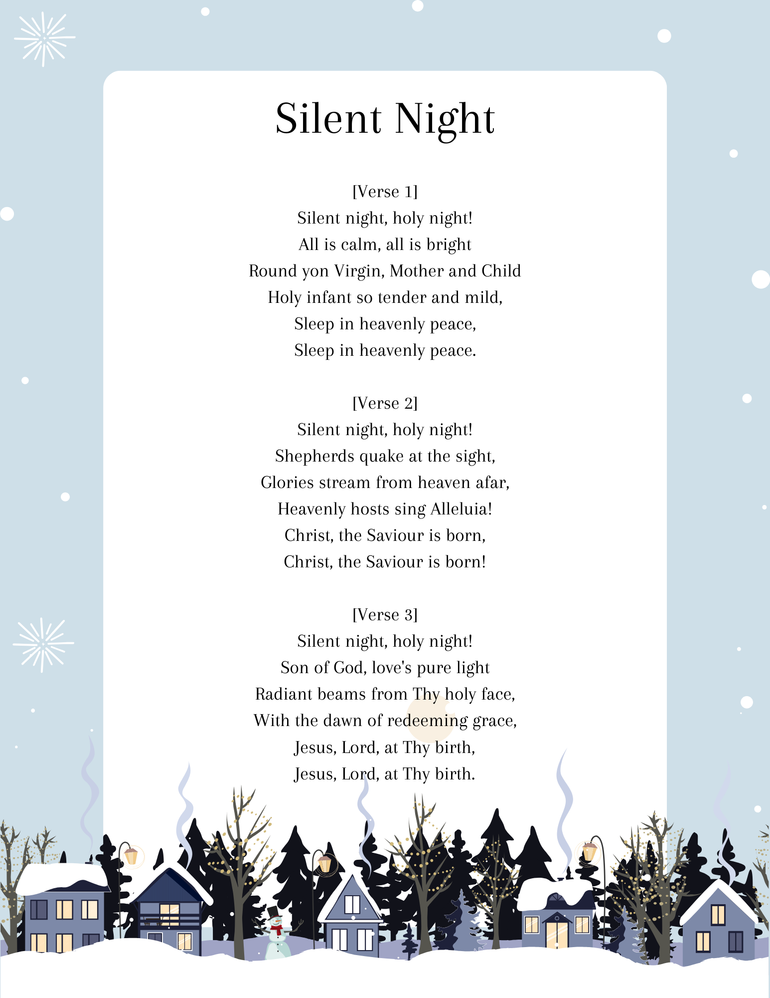 "Silent Night" Easy Piano Sheet Music and Lyrics Download