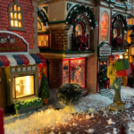 Close up of a christmas village display