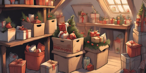 picture of an attic with stored christmas decorations